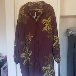 Tanoa Shirt Maroon and Green leaves Size 3X
